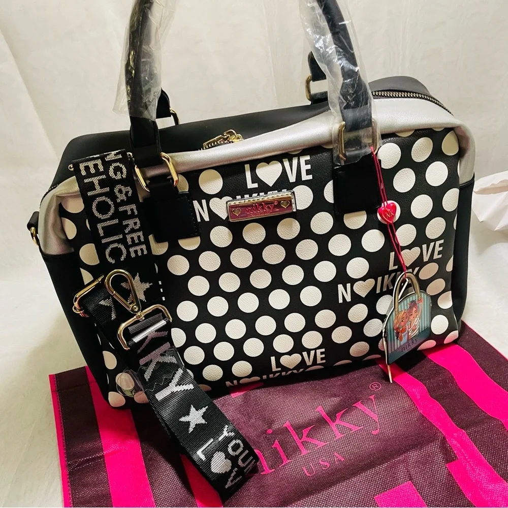 Nikky by Nicole Lee  Love Polka Dot Bowler/Crossbody Bag, NWT